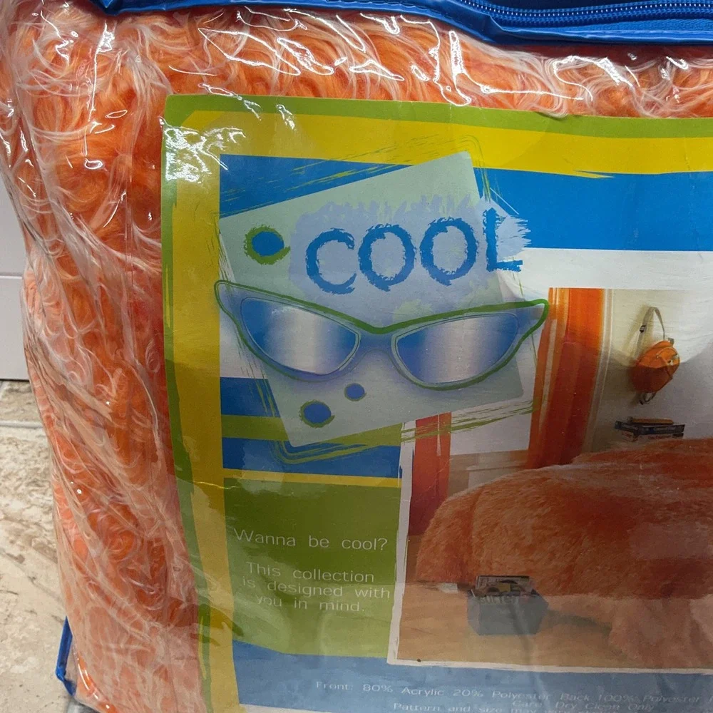 Benji Cool Orange Shaggy Faux Fur Comforter Full Queen 86x86 PQ1138OR
